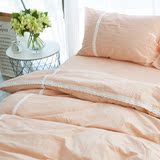 日式水洗棉麻全棉四件套被单床笠式床单全棉床上用品蕾丝简约纯色