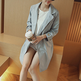 2016春夏新款韩版修身中长款西装领全棉风衣薄款七分袖外套女