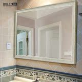 BOLEN 现代仿原木纹浴室镜子壁挂卫生间镜子卫浴镜子洗手间化妆镜
