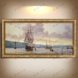 欧式帆船风景海景一帆风顺客厅沙发背景装饰画美式有框画手绘油画