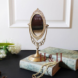 欧式美式复古做旧印度进口手工黄铜桌面镜古典纯铜台式装饰梳妆镜
