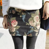 韩国代购春装新款女装保暖弹力修身显瘦复古印花假两件套打底裤