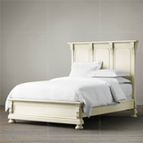 法式复古实木双人皇帝床 美式新古典白色做旧原木1.8米床别墅家具
