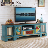 美式乡村手绘电视柜2米客厅板木柜地中海复古电视柜配套茶几组合