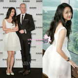 韩国代购2016夏季全智贤汤唯同款韩版白色吊带无袖网格女装连衣裙