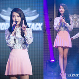 韩国代购李智恩同款韩版长袖荷叶边雪纺衫粉色百褶短裙两件套装女