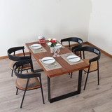 美式铁艺餐桌椅组合简易家用钢木1.2米餐桌一桌四椅实木餐椅桌子