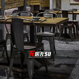 LOFT工业风格复古做旧主题西餐厅桌实木餐桌椅组合酒店小方桌椅
