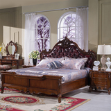 欧式床双人床 美式床全实木真皮床 软靠复古做旧雕花1.8米大婚床