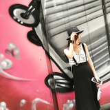 「iWiNG定制」2016夏季新款 圆环小复古感高腰经典黑色背带裙A04