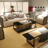 新中式简约实木仿古典布艺沙发组合客厅接待样板房售楼处家具定制