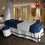 特惠新中式地中海高档蓝色棉麻料会所美容床按摩床SPA床罩四件套