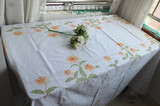 优优小格外贸原单 白色纯棉刺绣 176*302大尺寸长方桌布 床单窗帘