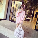 2016秋装新款女装韩版宽松粉色羊毛喇叭袖 露肩女毛衣 一领毛衣