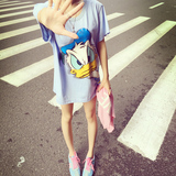 2016年女装夏季卡通宽松圆领灯笼袖中长款短袖t恤韩国上衣打底衫