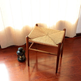北欧风格纯实木鞋凳简约现代餐椅设计师餐厅凳子方凳绳编凳包邮