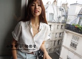 韩国进口 正品代购 东大门2016夏款女装 复古 领口刺绣 短袖衬衫