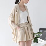 韩国16夏季棉麻套装西装休闲两件套宽松中长款外套阔腿短裤纯色女