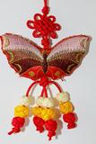 传统手工艺品香包挂饰 大红色蝴蝶型状 刺绣中国结汽车挂饰