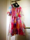 欧美外贸原单女装夏装真丝短袖彩虹扎染连衣裙两件套装