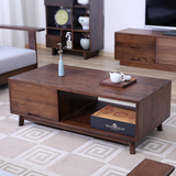 实木茶几 橡木日式双抽咖啡桌 胡桃小户型 客厅家具1.2米茶桌矮桌