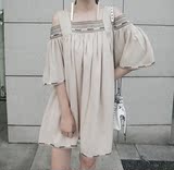 Lin Edition 超正版型 露肩刺绣宽肩带连衣裙