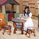 异丽 创意可爱实木儿童凳子卡通小板凳宝宝换鞋凳矮凳圆形凳子