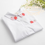 日系甜美少女软妹草莓刺绣贴布宽松学院风长袖短袖JK衬衫衬衣A45