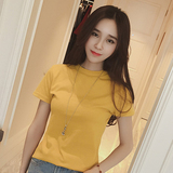 韩版夏装纯色女短袖t恤修身体恤显瘦紧身半袖小高领纯棉学生上衣