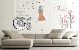 墙贴PVC墙贴可移除单车女孩马蹄莲宿舍卧室客厅床头墙贴画