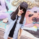 2016夏季新款韩版大码宽松显瘦字母牛仔外套女中长款薄款长袖上衣