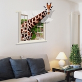 超大号可移除墙贴客厅卧室背景装饰仿3D长颈鹿假窗贴画创意贴画
