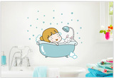 新款卡通墙贴纸沐浴小女孩洗澡浴室卫生间瓷砖贴防水时尚创意贴画