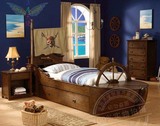 乐居天使地中海儿童创意个性男孩床实木海盗船床多功能储物床特价