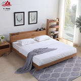 一芃家具 北欧宜家纯实木双人床简约现代白橡木USB插座床卧室家具