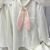 韩国小清新甜美软妹兔子耳朵领结长袖打底加厚百搭打底雪纺白衬衫