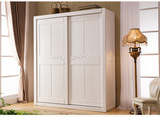 衣柜实木橡木推拉门木质现代中式衣橱白色橱柜定制移门衣柜橱柜