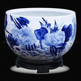 景德镇陶瓷缸 高档青花瓷名家手绘缸 和为贵鱼缸水缸聚宝盆摆件