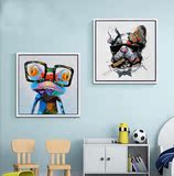 现代简约客厅抽象装饰画餐厅玄关挂画卧室立体油画动物创意两联画