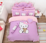加厚1.8m全棉床裙式1.5米四件套纯韩版床笠款床单4紫色KT猫床罩