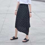 韩版夏季新款A型不规则波点半身裙女 高腰显瘦百搭中长款包臀长裙