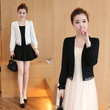 春秋新款韩版女装长袖蕾丝针织西装开衫气质短款小披肩显瘦短外套