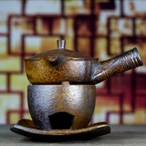 烤茶手工拉胚粗陶酒精茶炉普洱侧把茶壶红茶温茶器煮茶炉套装茶具