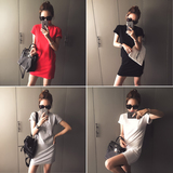 2016夏装新款女装韩版纯色修身中长款短袖T恤连衣裙子包臀打底衫