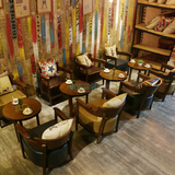 北欧复古休闲咖啡厅实木桌椅组合主题西餐厅咖啡馆沙发椅组合订制