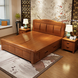 新款实木床1.5 1.8双人抽屉床 现代简约中式高箱储物床橡木家具床