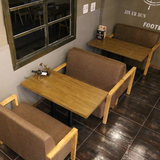 复古咖啡厅茶餐厅桌椅组合 甜品店奶茶店沙发卡座 实木布艺餐椅