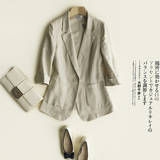 新款春夏女式韩版棉麻休闲一粒扣7分袖大码小西装外套