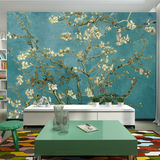 墙素欧式壁纸墙纸 酒店卧室客厅电视背景杏花卉梵高无缝大型壁画