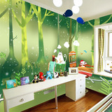 定制手绘卡通墙纸 绿色森林壁纸 儿童房立体小火车无纺布大型壁画